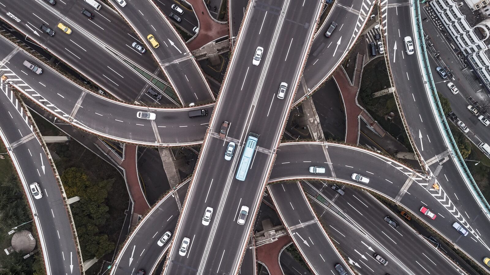 Complicated highway interchange denotes the many possible paths