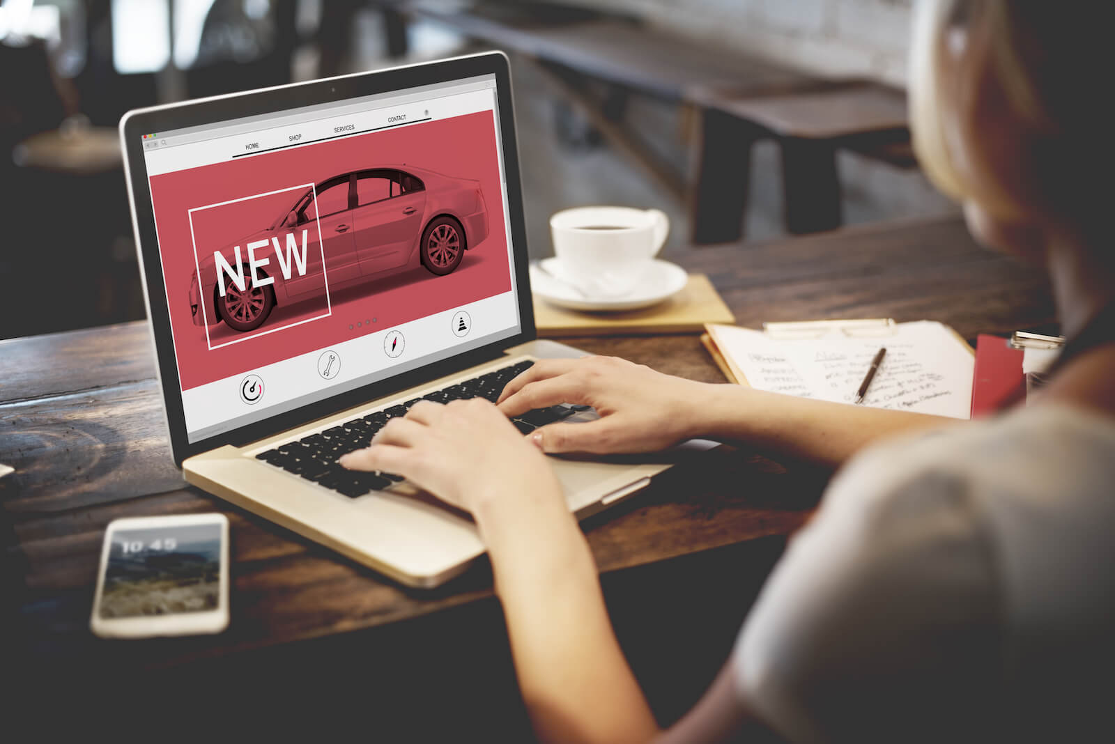 New innovation technology car homepage concept, searching on laptop